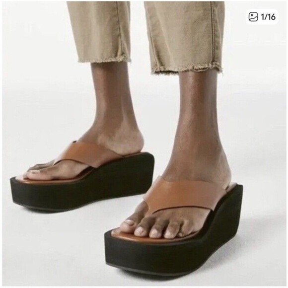 Frame Le Ocean Women’s 39.5 Brown Leather Platform Chunky Flip Flop Sandal - Picture 1 of 12